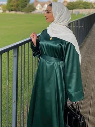 Plain Satin Abaya Dress for Muslim Women, Side Pockets Wide Sleeves, Dubai Turkish Hijabi Islamic Clothing, Modest Robe, Ramadan