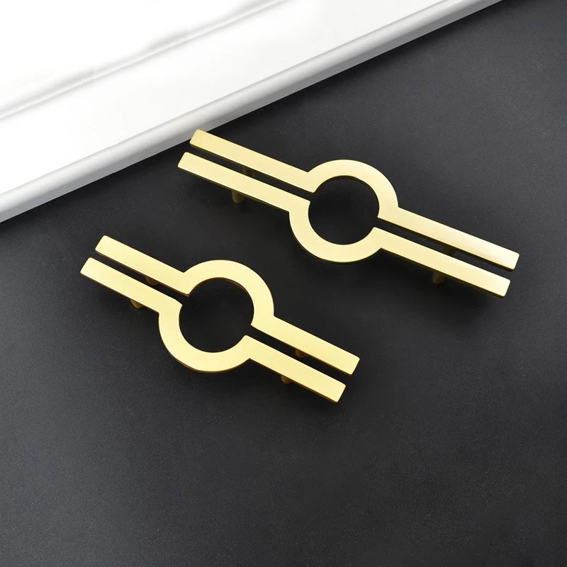 WV Chinese-Style Furniture Cabinet Door Handle Double-Hole Light Luxury Brushed Copper Drawer Pull for Home Decor
