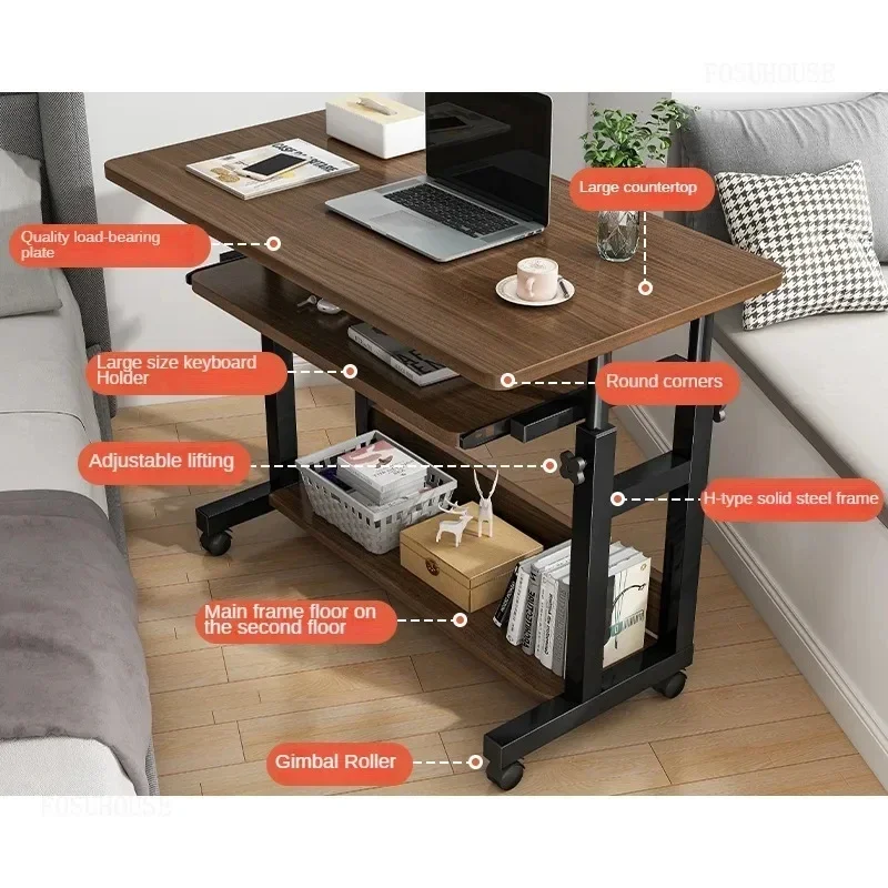 Modern Artificial Board Reading Desk for Study Liftable Double-layer Storage Computer Desks Creative Movable Desk for Bedside