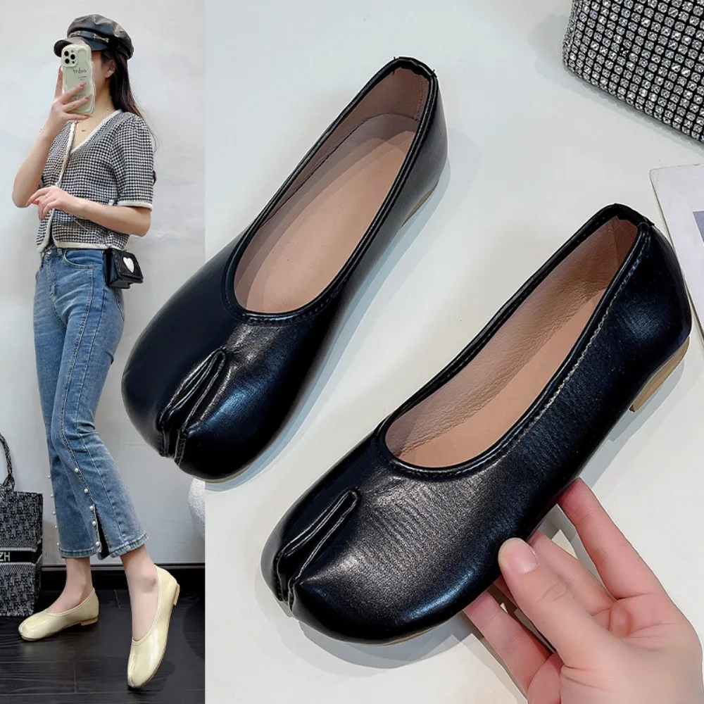 2024 abi Ninja Shoes Woman Microfiber Leather Comfy Flats Split Toe Slippers Soft Bottom Loafers Brief Ladies Trotter Moccasins