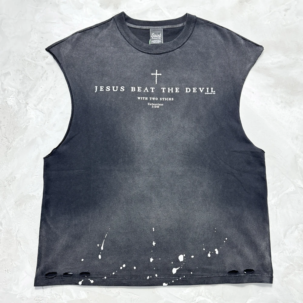 Yao Fashion Luxury Casual Vest Men Clothing HipHop Oversize Loose Vintage Washed Sleeveless Tank