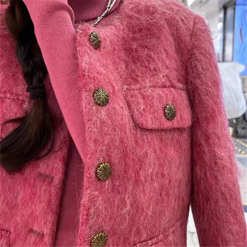 2025 Winter New Down Korean Jacket Fashion Temperament High Sense Warm Plush Woolen Jacket Women's High Street Leisure Coat