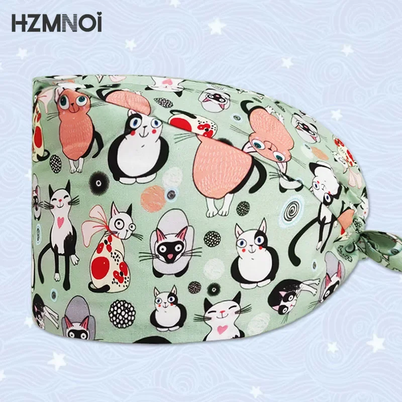 Cartoon Animal Print Doctor chirurgia Cap infermiera dentista lavoro veterinario regolabile Pet Shop Cotton Scrub