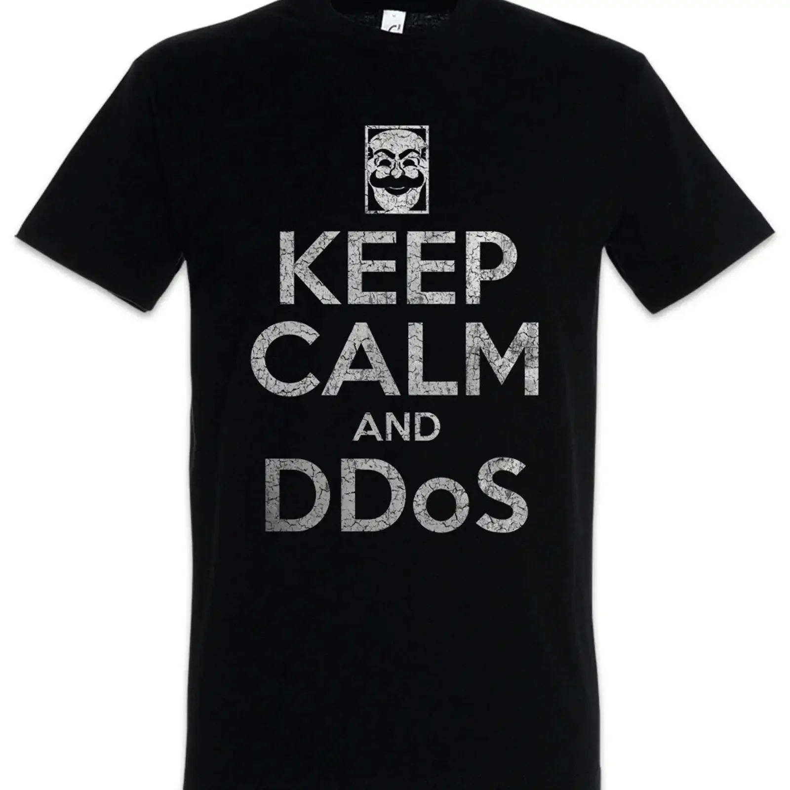Keep Calm And Ddos T Shirt Mr Fun Computer Scientist Robot fsociety Hacker vintage Washed Top For Everyday Wear homme Casual