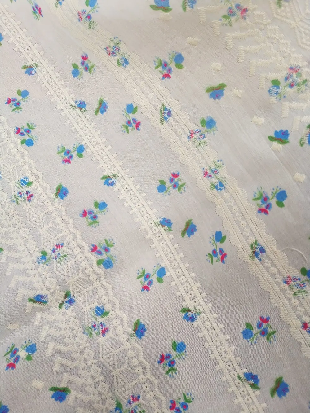 

Pastoral style small floral print striped embroidered fabric for women's,children's clothing, and home decor DIY sewing fabric