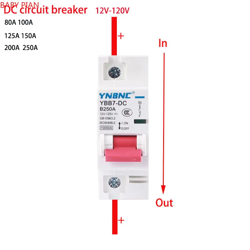 1P DC Circuit Breaker 80A 100A 125A 150A  200A 250A Circuit Breaker 12V 24V 36V 48V 60V 72V 120V Solar Cells RV Battery System