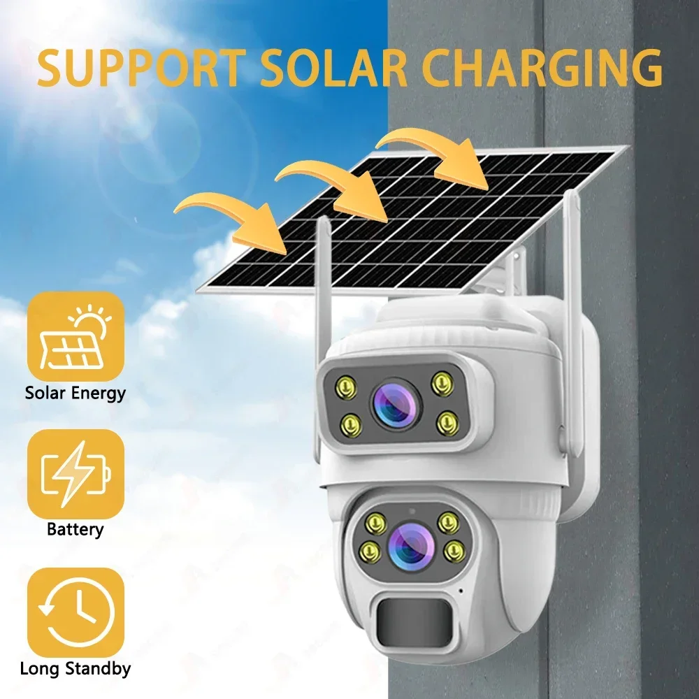 10X Zoom PTZ Solar Camera 4K 8MP Outdoor Dual Lens  Dual-Screens With Solar panel CCTV IP Surveillance Battery Security Camera