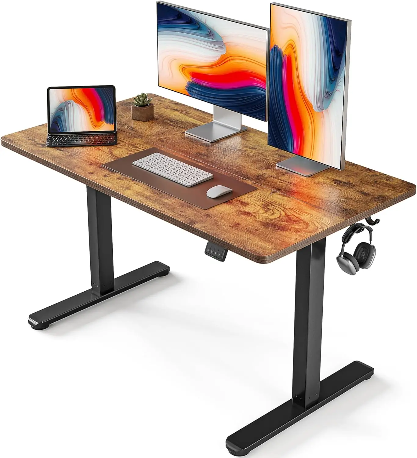 Electric Standing Desk,48 x 24 Inches Height Adjustable Stand up Desk, Sit Stand Home Office Desk, Computer Desk, Vintage Brown