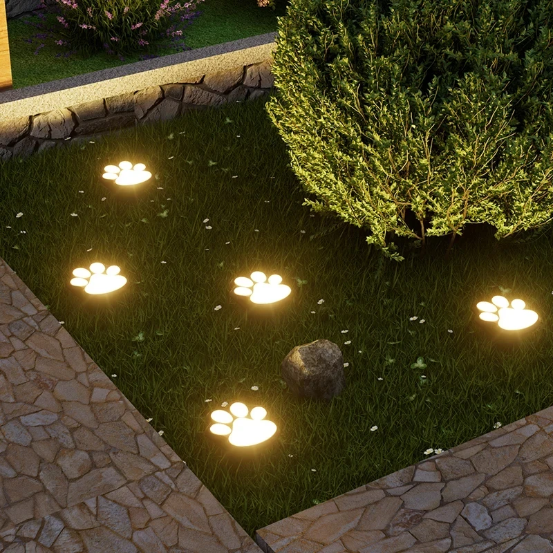 Outdoor LED Solar Light Waterproof Dog Cat Animal Paw Print Light Path Lawn Lamp for Garden Patio Lawn Summer Camping Home Decor