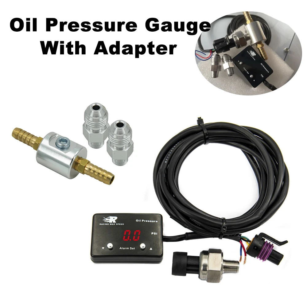 Electronic Oil Pressure Gauge Red Display Digital 0-232psi (0-16bar) With AN6 9MM Outlet Fitting Adapter