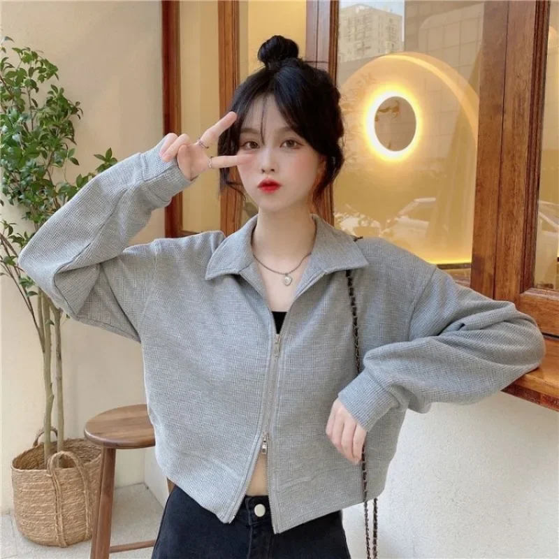 Moletons femininos moda manga longa femme popular sólido all-match simples venda quente roupas zíperes design estilo rua harajuku