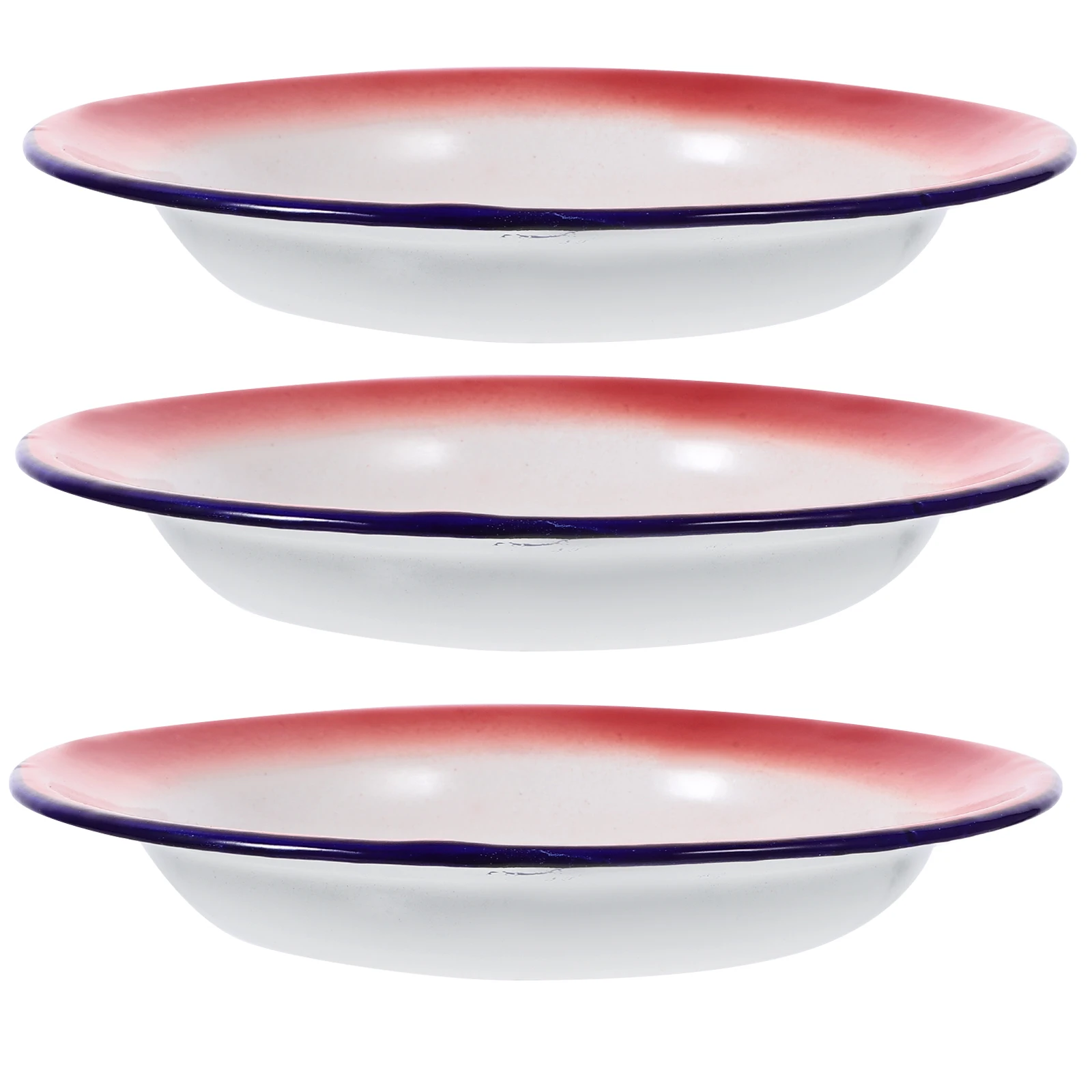 

3pcs Thickened Steaming Dish Enamel Plate Retro Kitchenware Food Tray Snack Platter Fruit Serving Home Office Decor