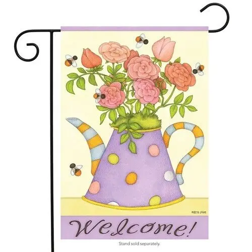 BRIARWOOD LANE Sleeved Garden Flag 12.5x18 POLKA DOT VASE Watering Can Welcome