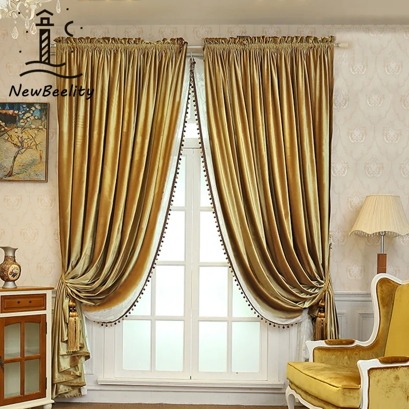 

European Luxury Thicken Blackout Velvet Gold Colour Curtains for Living Room Bedroom Dining Nature Vertically Custom Size Tulle
