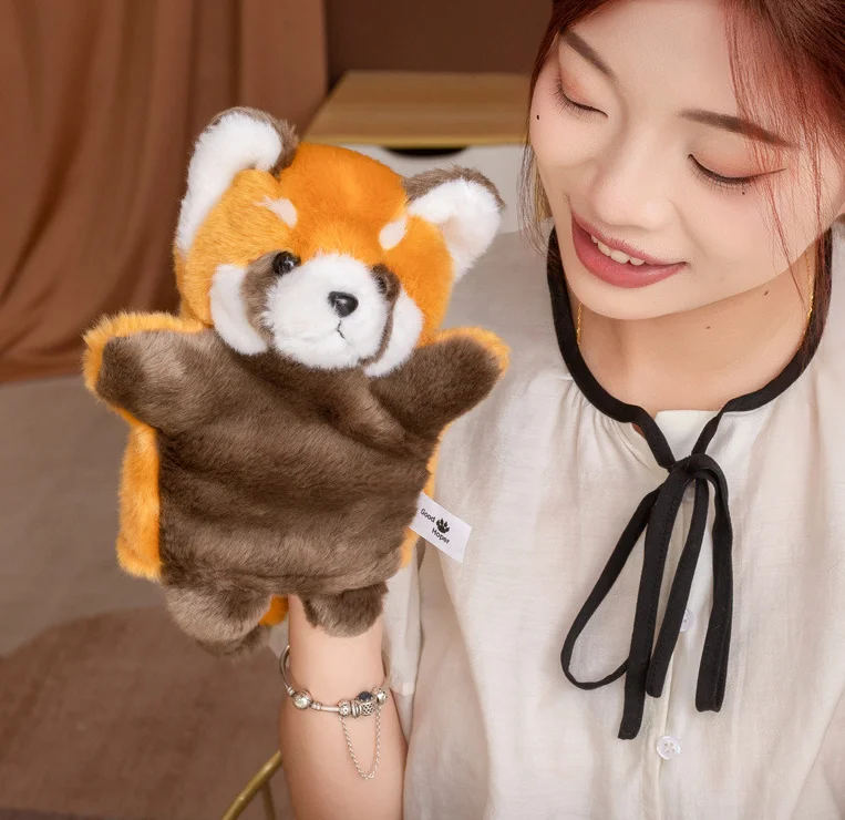 Nuevos juguetes de peluche de tigre, marioneta de mano de algodón, muñecos de tigre amarillo blanco, marionetas de mano, accesorios educativos de teatro de cuento de hadas H1