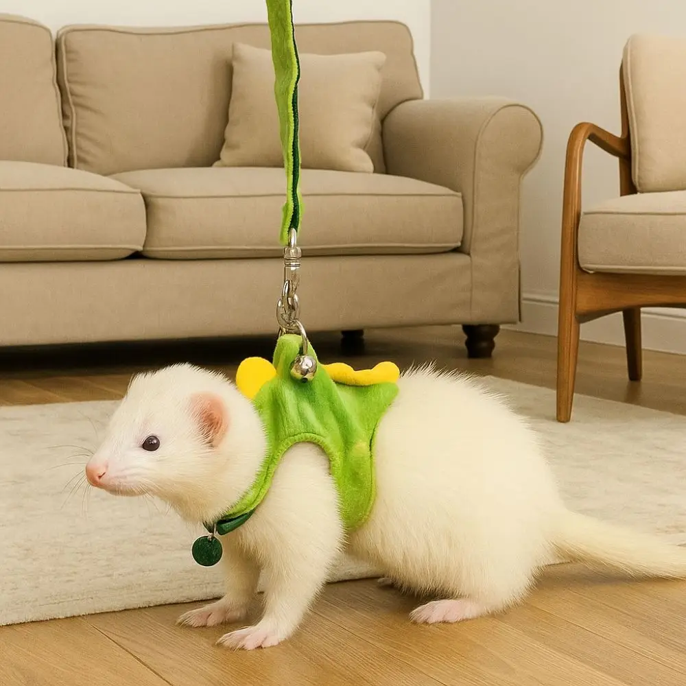 الكرتون النمس سترة تسخير التنين تصميم الفانيلا الهامستر حزام الصدر مع جرس قابل للتعديل الحيوانات الأليفة تسخير المقود