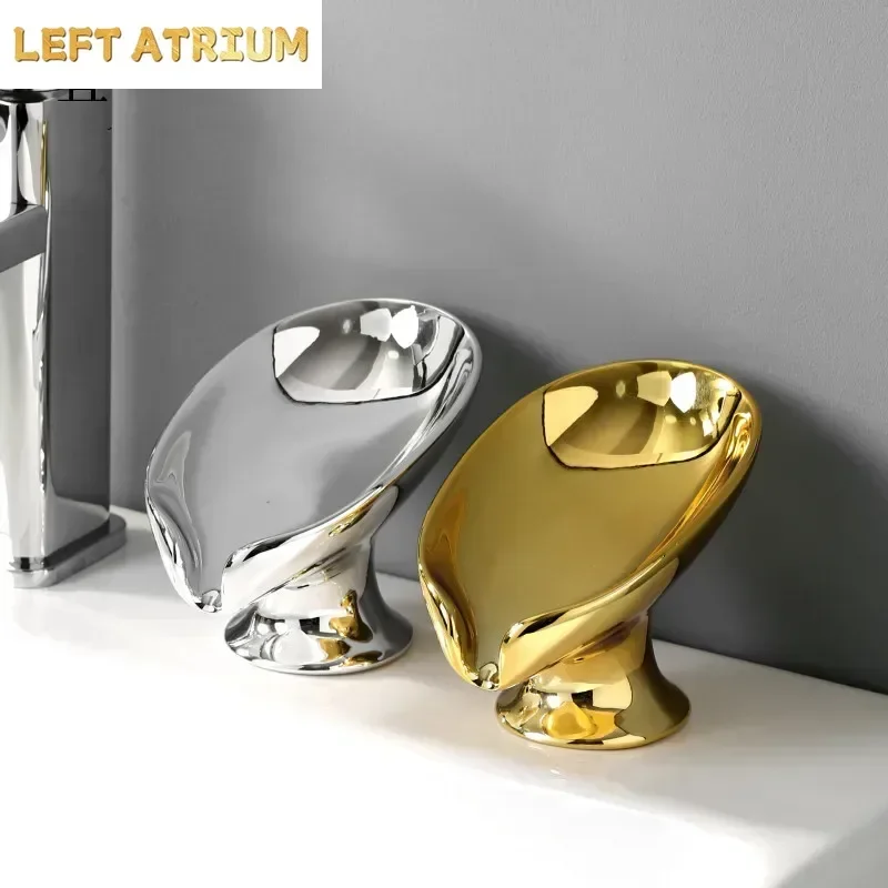 ノーパンチングソープディッシュ-バスルーム収納-ソープホルダー-リストバンド-ハンドディスペンサー-ゴールドとシルバーのセラミック-洗面台排水口ソープホルダー