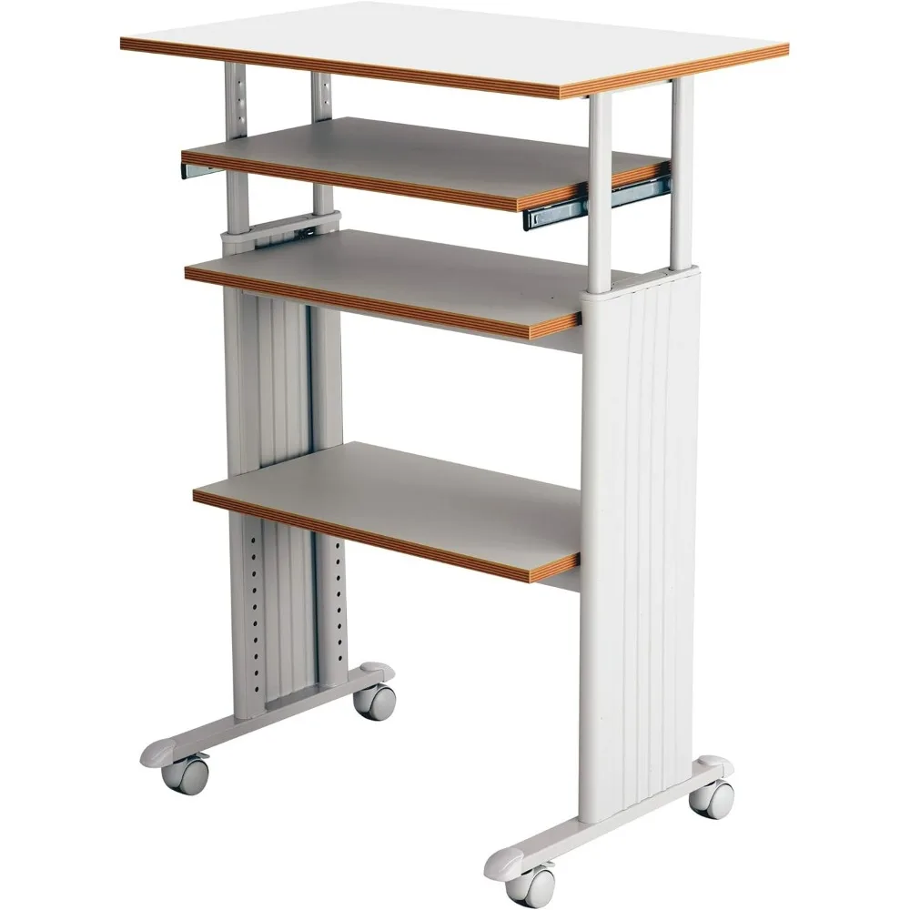 

Adjustable-Height Desk with Keyboard Shelf, Steel Frame, Laminate Work Surface, Mobile on 4 Wheels, Powder Coat Finish