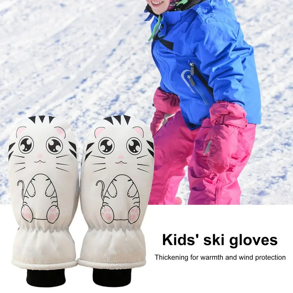 Guantes de esquí a prueba de viento para niños pequeños, acogedores guantes de esquí, impermeables, ultragruesos, a prueba de viento, cálidos de invierno con forro de felpa, estampado de dibujos animados