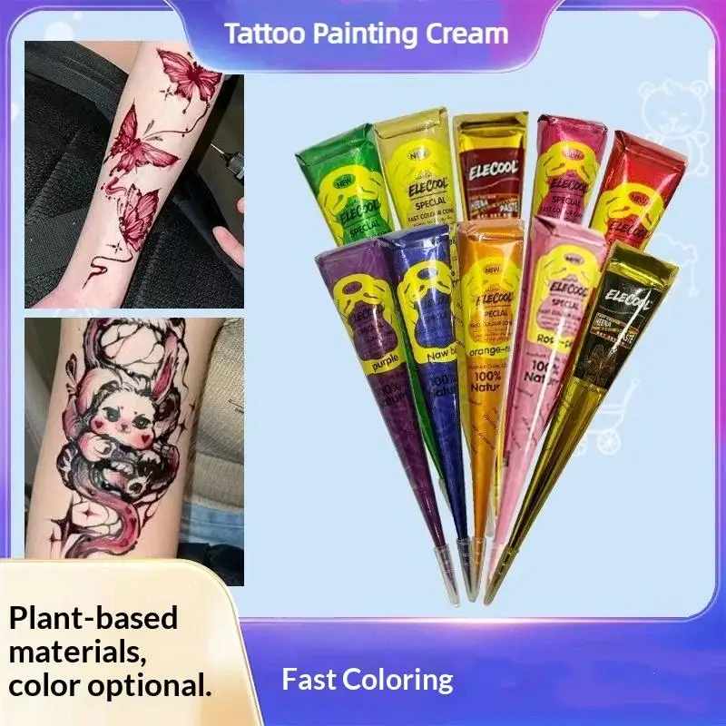 Easy-To-Use Henna Tattoo Cream Semi-permanent Temporary Henna Paste Cone Black Brown Temporary Tattoo Paste Mehndi Design