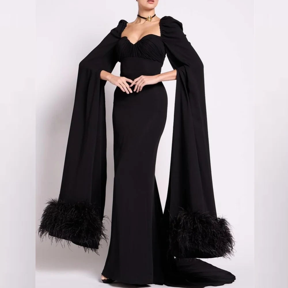 Robe trapèze en jersey avec plumes froncées pour les occasions, robe longue, Leon Day, chérie, sur mesure