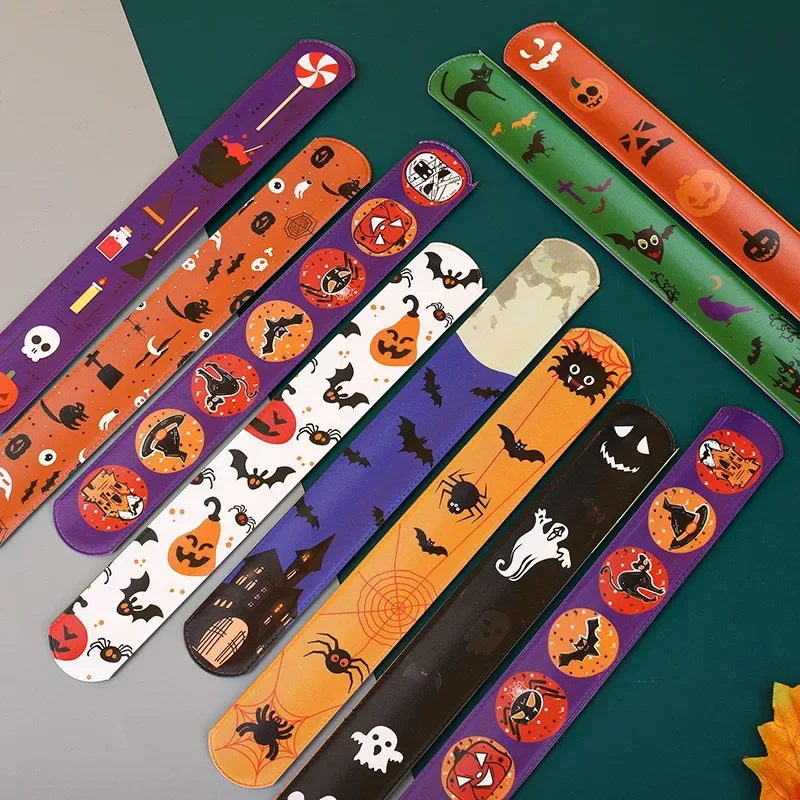 1/10pcs Halloween Slap Bracelets Party Favors Toys For Kids Trick Treat Children Halloween Party Classroom Prize Carnival Prize