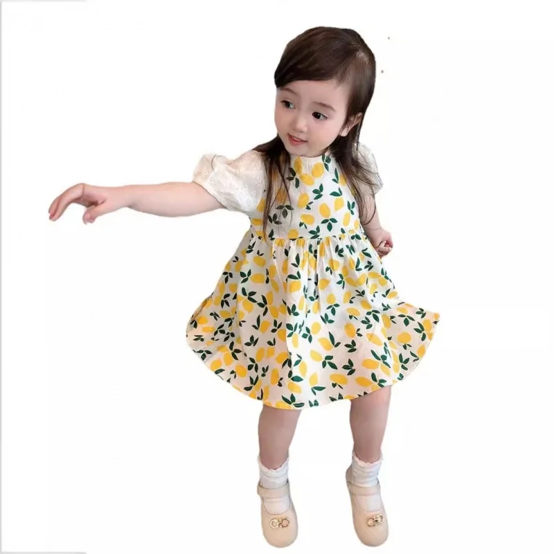 Baby girl floral fresh lemon pastoral style cute dress summer wear fashion skirt