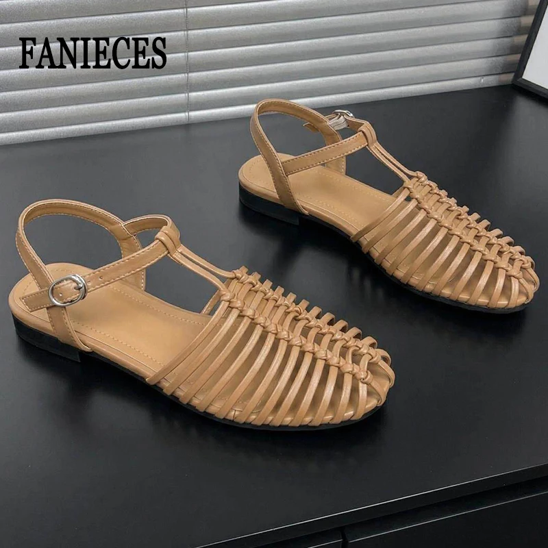 Brand Designer Roman Gladiator Flat Sandals Women Plus Size T Strap Woven Hollow Summer Casual Comfort Beach Sandalias босоножки view 2