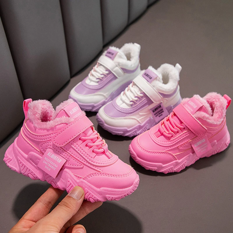 Yishen crianças tênis de pelúcia quente inverno algodão sapatos para meninas altura crescente rosa tênis esportes ao ar livre sapatos casuais