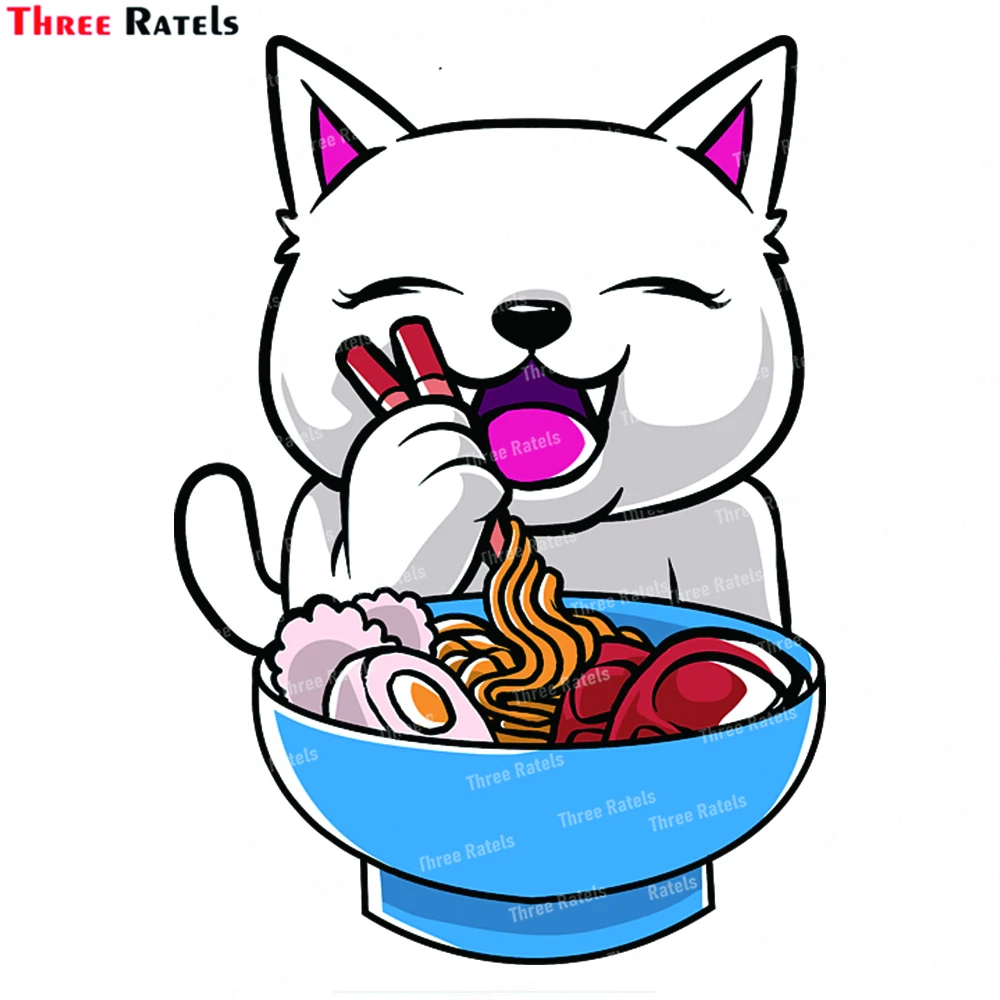 Three Ratels K129 Kawaii Cat Ramen Bowl Funny Anime Noodles Kitty The Perfect Presents Transparent Vinyl Waterproof Material