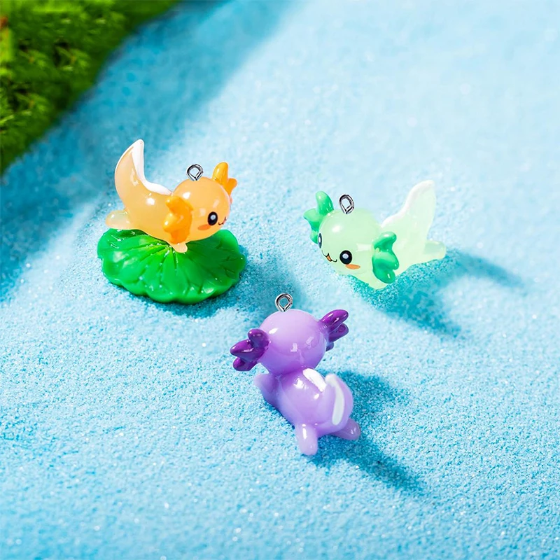 10Pcs Kawaii Solid Color Axolotl Fish Resin Charms Cartoon Animal Pendants for Earrings Keychain Necklace Jewelry DIY Making