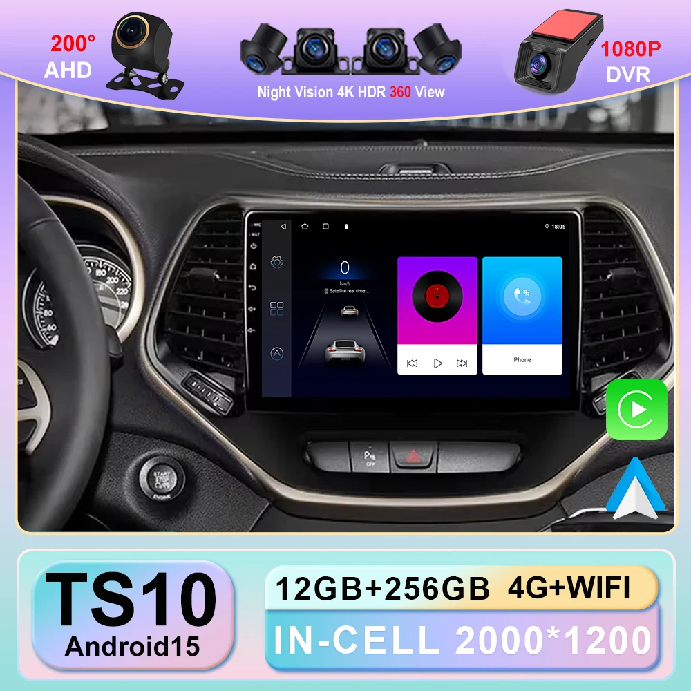 

Car Android 15 For Jeep Cherokee 5 KL 2014 - 2018 Auto Radio Multimedia Video Player Navigation GPS carplay No 2din DVD 5G Wifi