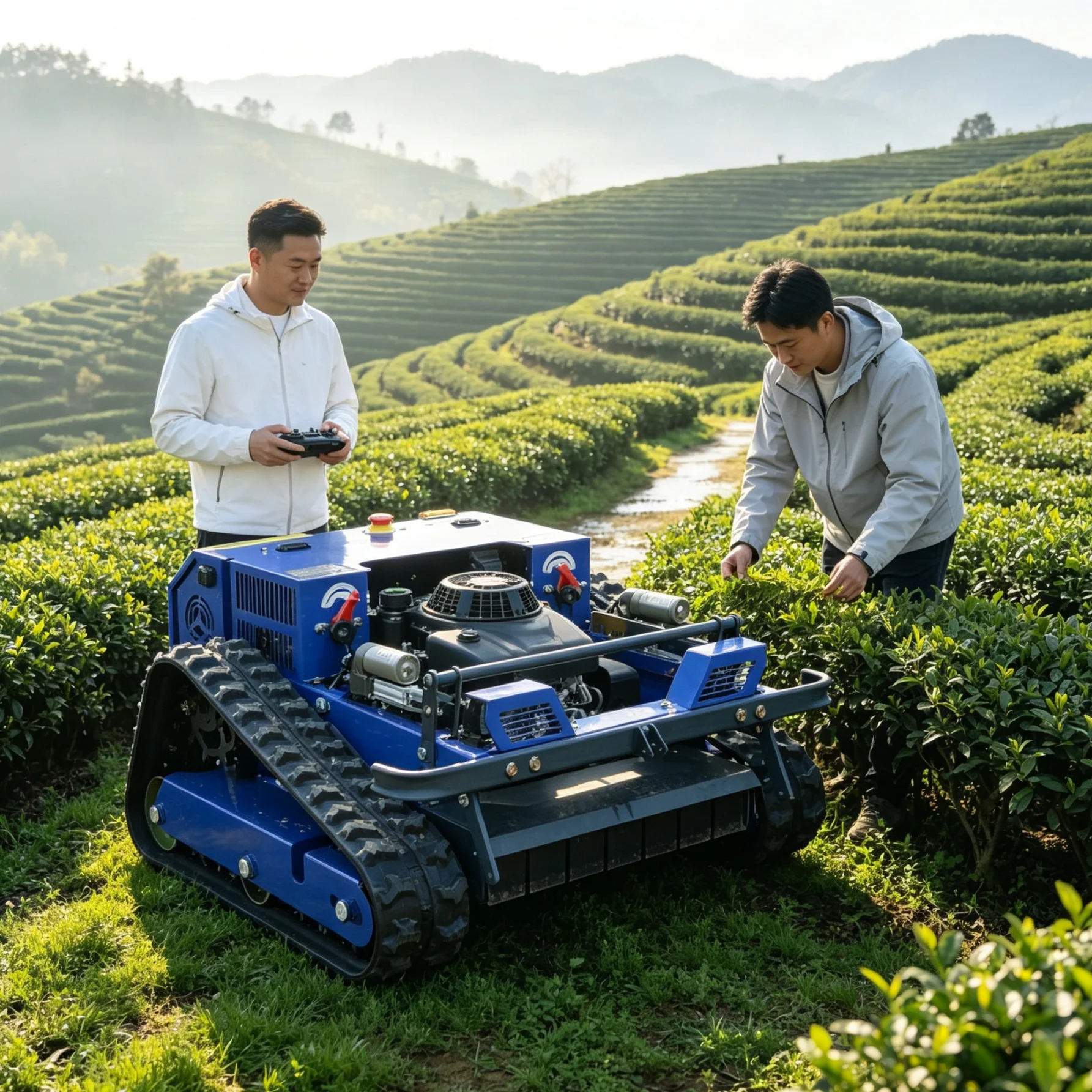 Customized Self propelled remote‑controlled lawn mower expandable storage rack, suitable for steep mountain slope grass removal