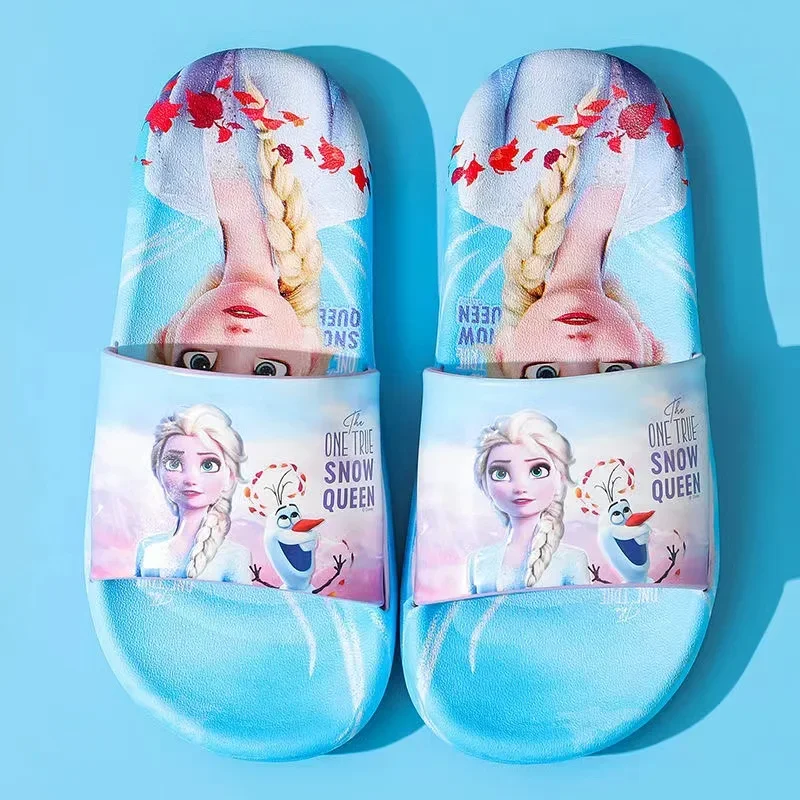 Summer Baby Girls Slippers Children Lovely Cartoon Frozen Elsa Olaf Print Princess Cute Soft Flat Kid Beach Home Shoes EUR 24-41