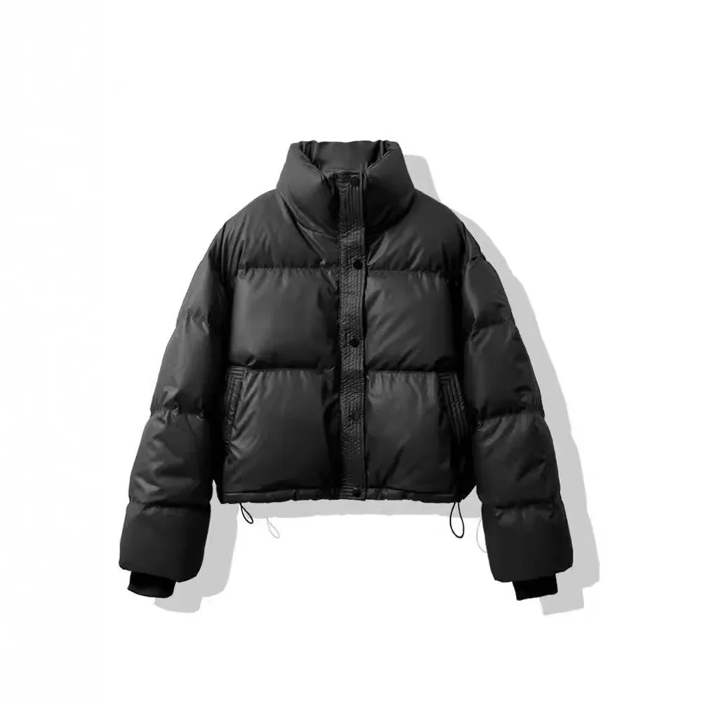 Nueva chaqueta de algodón de cuero PU para mujer, chaqueta de pan corta, holgada y gruesa, chaqueta pequeña acolchada de algodón