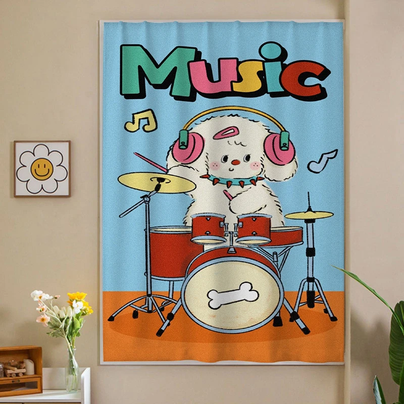 VIKAMA Funny Cartoon Clown Cat Velcro Curtain Punch‑Free Easy Install Window Treatment For Bedroom Living Room Home Decoration