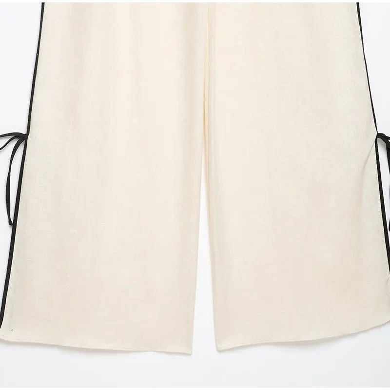 Damen-Hosen-Sets mit Revers, langen Ärmeln, Schnürung, unregelmäßigem Saum, Oversize-Tops, weiten Hosen, schicke Damen-Outfits mit Paneelen, locker geschnitten, neu – Detail 8