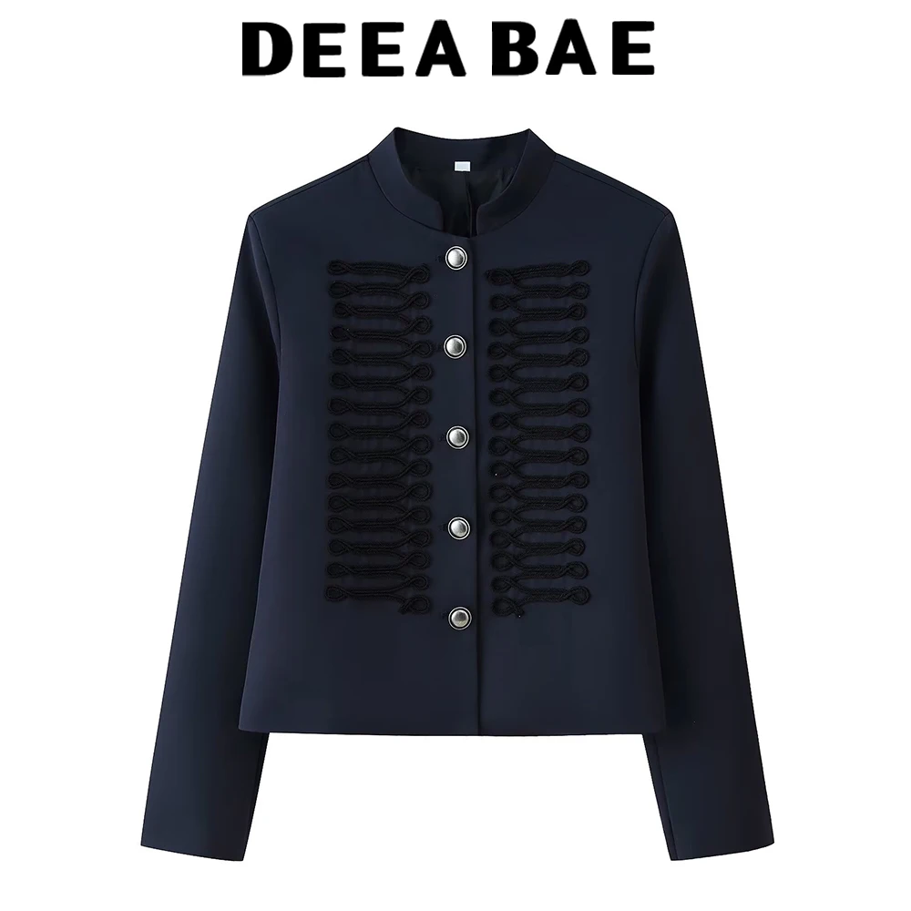 DEEABAE Frühlingsneue Damenbekleidung im französischen Design, schmal geschnittene Silhouette, Stehkragen, langärmlige, einreihige Kurzjacke