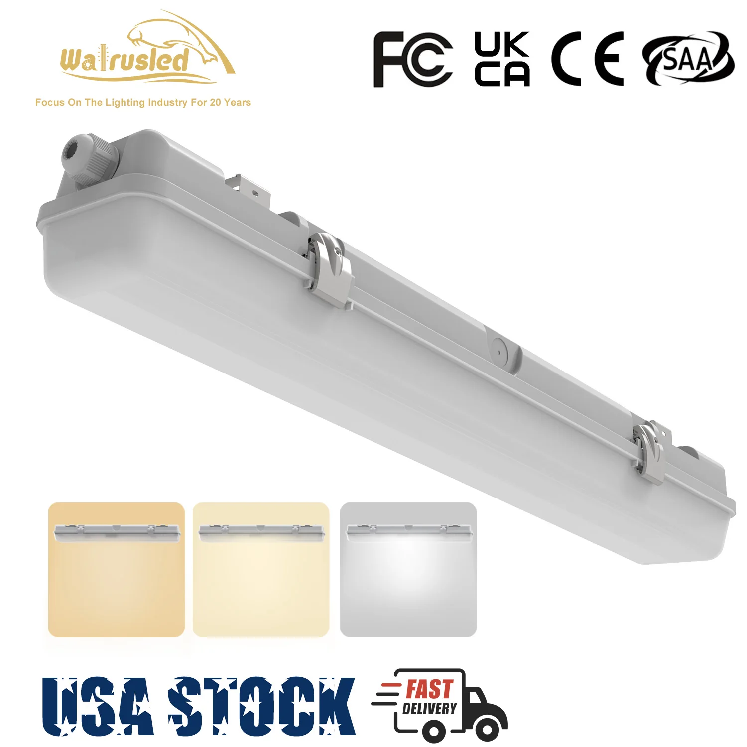 

2 Foot LED Waterproof Light IP65 20W 2500lm 3/4/5000K CCT 100-277V Outdoor Vapor Proof Shop Light for Carport Parking Garage FCC
