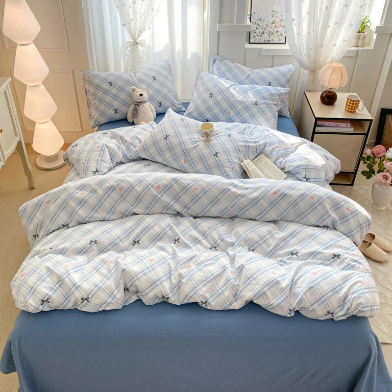 

2025 New Single Quilt Cover Washed Cloud Cotton Printed Single Piece Duvet Cover Plaid Cartoon Student Skin-friendly Bedding