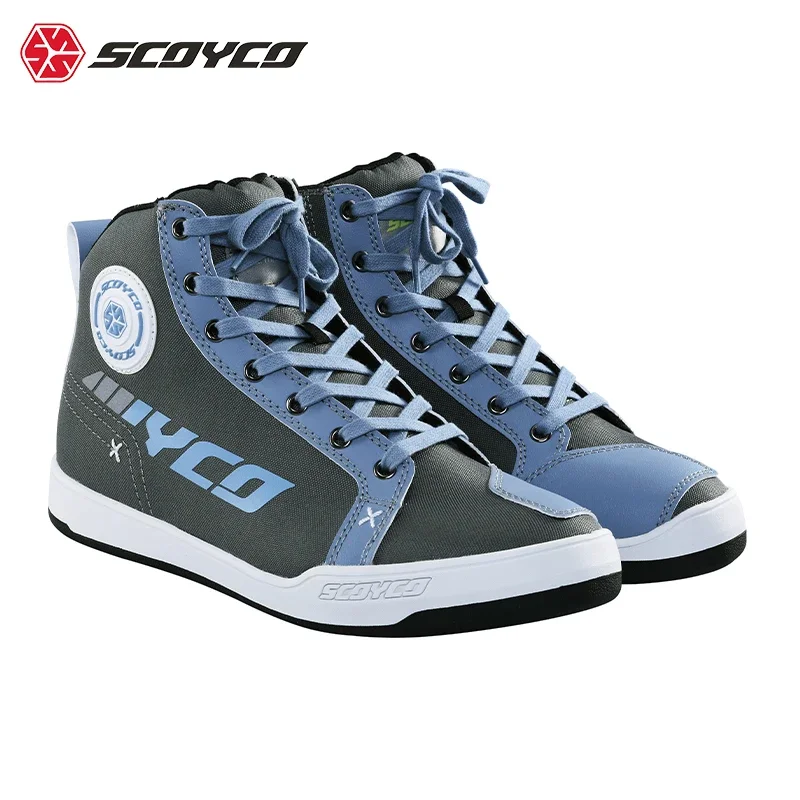 

Four Seasons SCOYCO Motorcycle Riding Shoe Anti-drop Wear Resistant Boots Men's Blue/Green Commuting Travel Moto Equipment Shoes