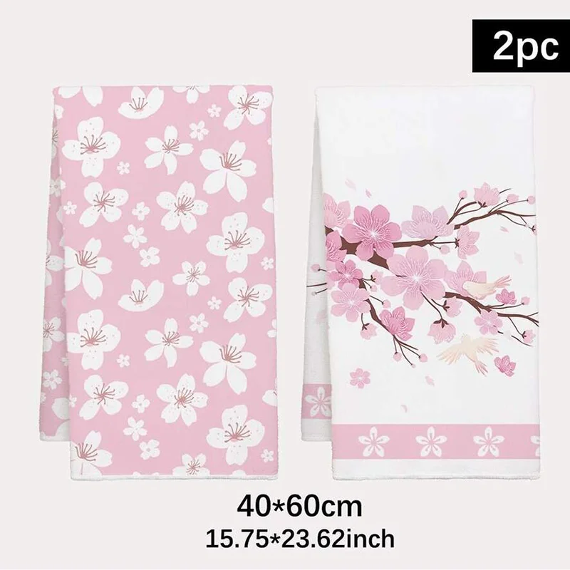 2Pcs, Pink and White Peach Blossom Kitchen Towels, 40Cm*60Cm Towel Set, Best Kitchen Towels, Super Absorbent Soft Cleaning Cloth, Cooking and Baking Tea Towels, Hand Towels, Cleaning Cloths, Dishcloths, Kitchen Decoration, Living Room Decorations, Kitchen Essentials, Home Essentials