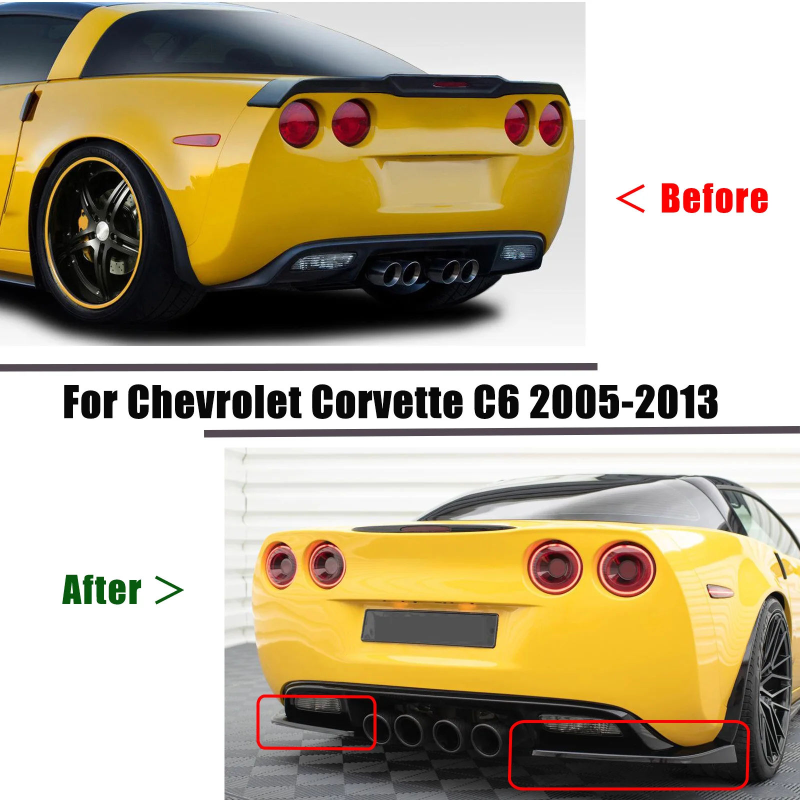 Rear Bumper Corner For Chevrolet Corvette C6 2005-2013 Side Splitters Glossy Black Carbon Fiber Print Car Accessories Body Kit