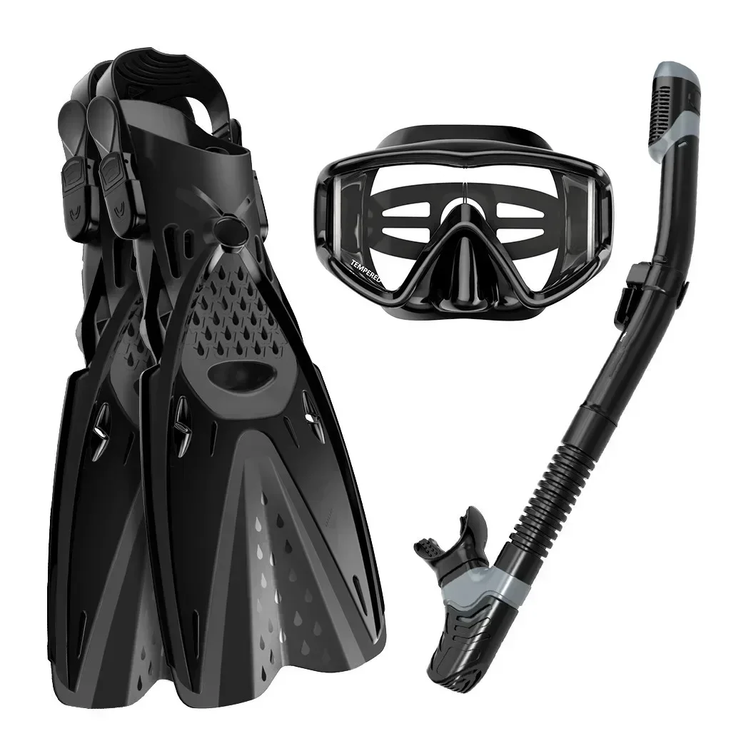 Full Body Three-window Diving Goggles Full-dry Breathing Tube Adjustment Fins Snorkeling Sambo Snorkeling Three-piece Set