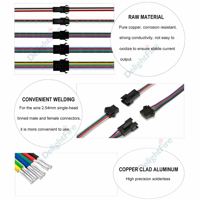 SM JST Connector Cable 22 20AWG Male Female 2/3/4/5/6Pin 12V LED Connectors For Pixel WS2812B RGB LED Strip Light Lamp Driver