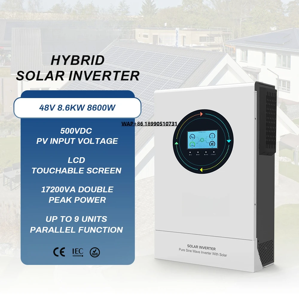 Techfine 8.6kw 8.6kva MPPT Parallel Function Single Phase 48v Hybrid Solar Panel Inverter Off Grid Power Inverter