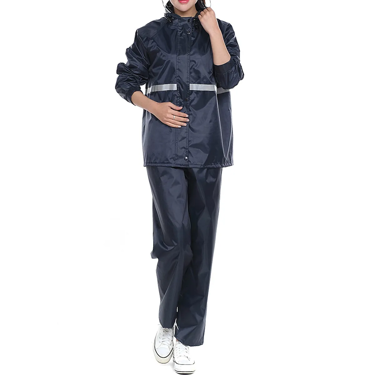 

Утолщенный двухсекционный светоотражающий велосипедный дождевой костюм (куртка и брюки) для взрослых, темно-синий, размер XXXL, водонепроницаемый, легкий, портативный, с капюшоном