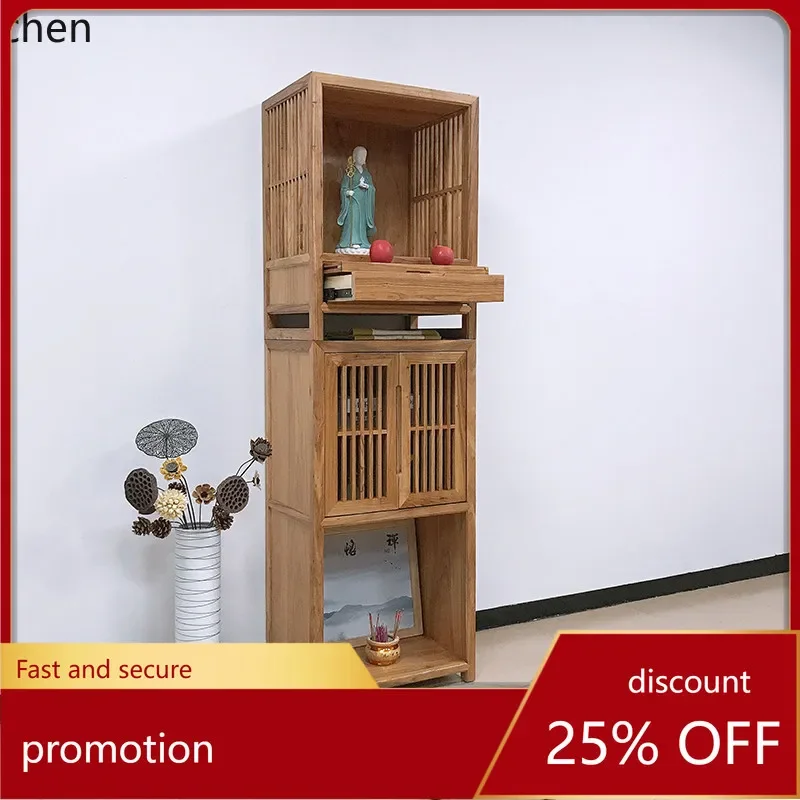 X5-15  elm floor-standing  double-layer vertical cabinet buddha niche altar land public guanyin god of wealth cabinet