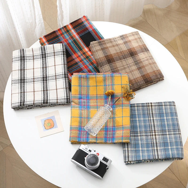 Brushed Plaid Shirt Fabric Vintage Soft By The Meter for Clothing Skirts Jackets Pants Diy Sewing Winter Thickened Cloth Black