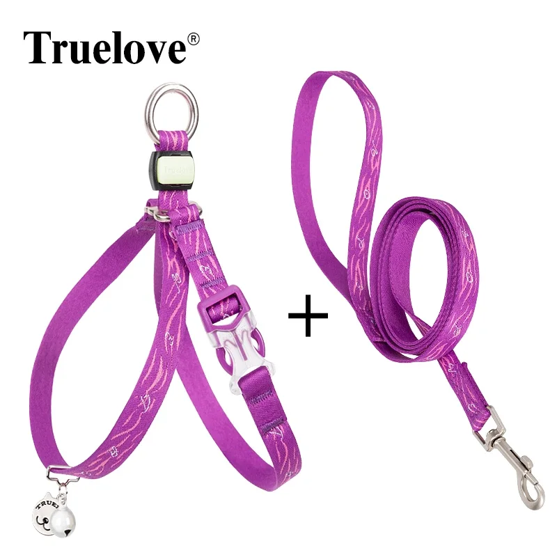 Truelove Pet Cat Harness Leash Suit Jacquard Pattern Webbing with Reflective Bells TLH3911